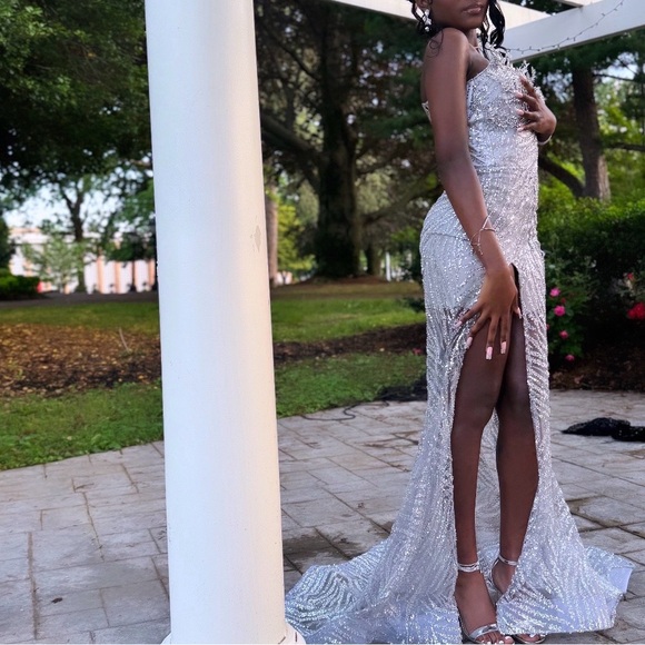 Elegant Silver Evening Gown - Picture 2 of 2